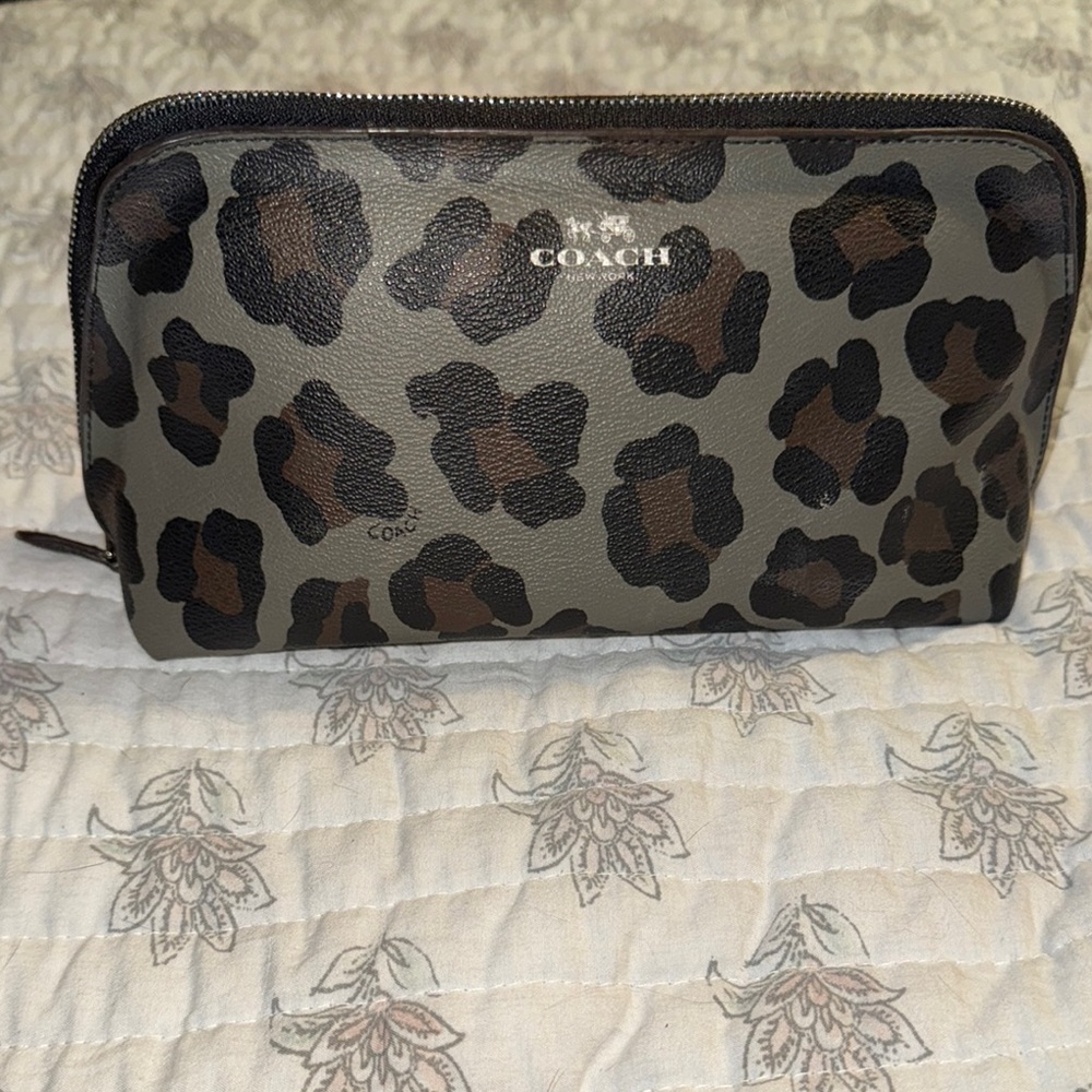 Coach Leopard Print Makeup Bag in Black and Brown